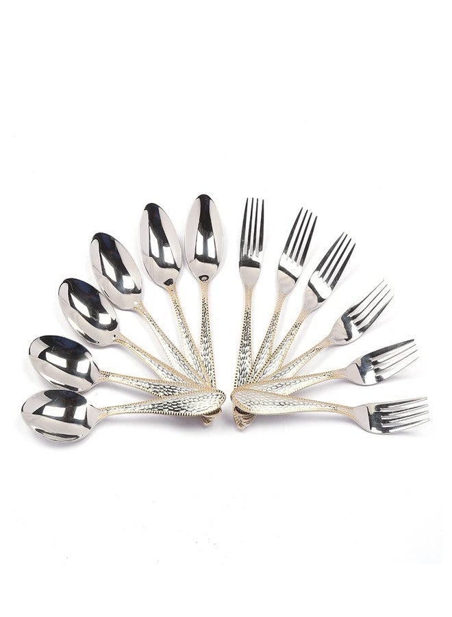 KCL Stainless Steel Cutlery Set Premium Design Spoon and Fork with Gold Polish Stand - Set of 12 with 2 Stand - Image 4